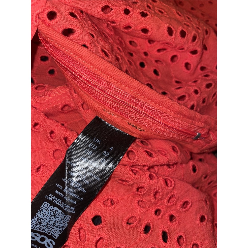Asos Eyelet V-Neck Blouse Women's Size 0 Long Sleeve Red NWT - Picture 6 of 9